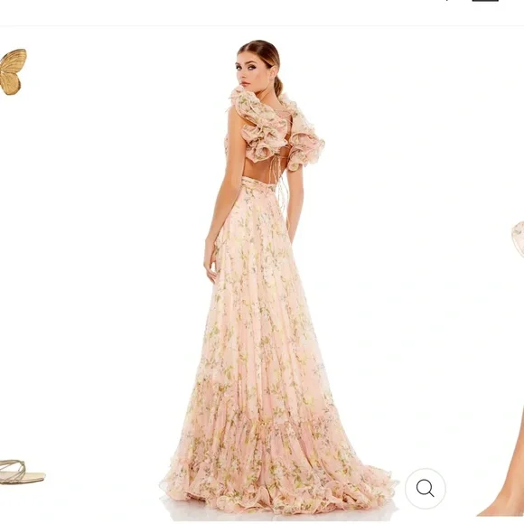 【Mac Duggal】Ruffle Tiered Floral Chiffon Gown 関税送料込 Mac Duggal Ruffle Tiered Floral Cut Out Chiffon Gown Blue